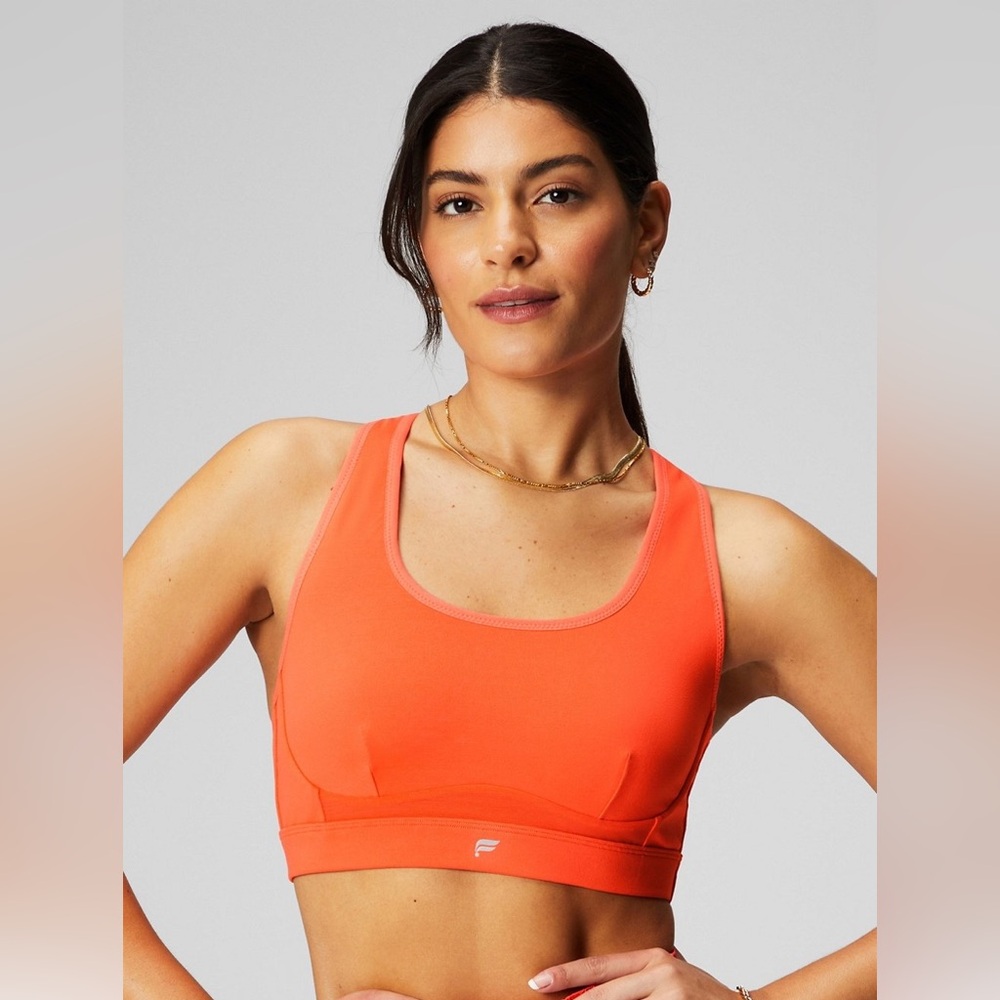 Fabletics Belle Racerback High Impact Sports Bra in Passion Orange